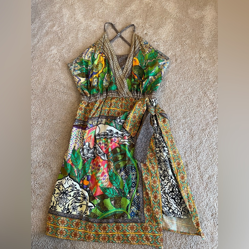 Gorgeous Tropical Print Summer Dress/ Sleeveless, Multicolor, Women's